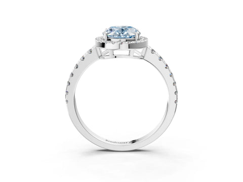 White gold Fancy Blue Oval Cut Diamond Halo Ring with Pavé Band and Four-Prong Setting_15