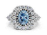 White gold Fancy Blue Oval Cut Diamond Halo Ring with Pavé Band and Four-Prong Setting_53