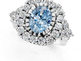 White gold Fancy Blue Oval Cut Diamond Halo Ring with Pavé Band and Four-Prong Setting_54