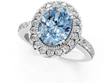White gold Fancy Blue Oval Cut Diamond Halo Ring with Pavé Band and Prong Setting_13