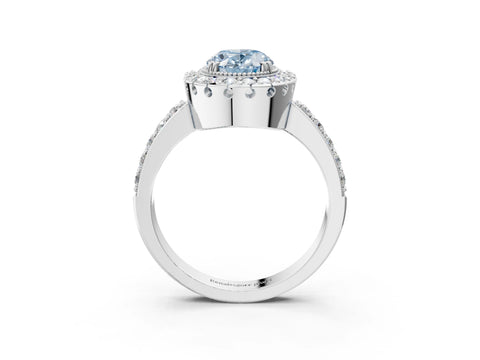 White gold Fancy Blue Oval Cut Diamond Halo Ring with Pavé Band and Prong Setting_15