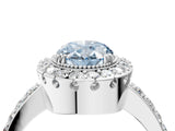 White gold Fancy Blue Oval Cut Diamond Halo Ring with Pavé Band and Prong Setting_16