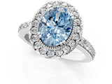 White gold Fancy Blue Oval Cut Diamond Halo Ring with Pavé Band and Prong Setting_1