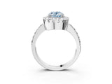 White gold Fancy Blue Oval Cut Diamond Halo Ring with Pavé Band and Prong Setting_3