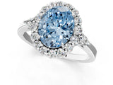 White gold Fancy Blue Oval Cut Diamond Halo Ring with Pear Side Stones and Prong Setting_79