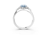 White gold Fancy Blue Oval Cut Diamond Halo Ring with Pear Side Stones and Prong Setting_81