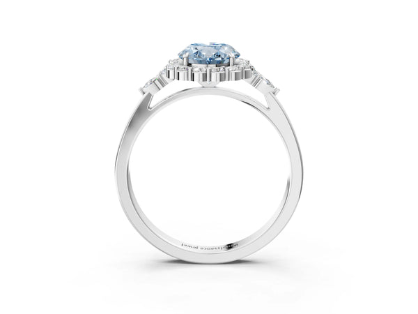 White Gold Oval Halo Engagement Ring Setting for Fancy Blue Center with Pear Accents