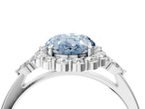 White gold Fancy Blue Oval Cut Diamond Halo Ring with Pear Side Stones and Prong Setting_82