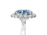 White gold Fancy Blue Oval Cut Diamond Halo Ring with Pear Side Stones and Prong Setting_83