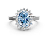 White gold Fancy Blue Oval  Cut Diamond Halo Ring with Round Brilliant Halo and Solitaire Band_102