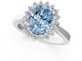 White gold Fancy Blue Oval  Cut Diamond Halo Ring with Round Brilliant Halo and Solitaire Band_103