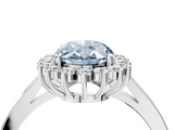 White gold Fancy Blue Oval  Cut Diamond Halo Ring with Round Brilliant Halo and Solitaire Band_106