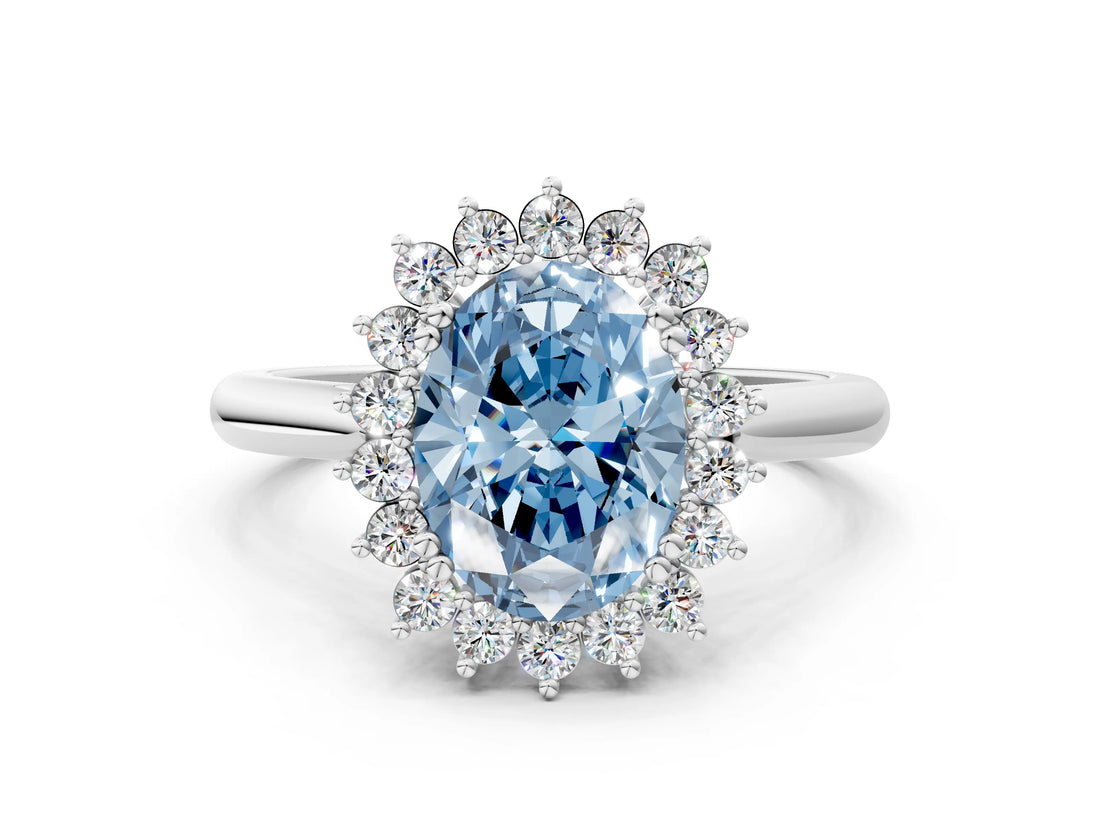 White gold Fancy Blue Oval  Cut Diamond Halo Ring with Solitaire Band and Prong Setting_53