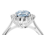 White gold Fancy Blue Oval  Cut Diamond Halo Ring with Solitaire Band and Prong Setting_57
