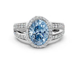 White gold Fancy Blue Oval Cut Diamond Halo Ring with Split Shank Pavé Band and Four-Prong Setting_22