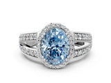 White gold Fancy Blue Oval Cut Diamond Halo Ring with Split Shank Pavé Band and Four-Prong Setting_42