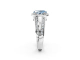 White gold Fancy Blue Oval Cut Diamond Halo Ring with Split Shank Pavé Band and Four-Prong Setting_44