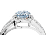White gold Fancy Blue Oval Cut Diamond Halo Ring with Split Shank Pavé Band and Four-Prong Setting_46