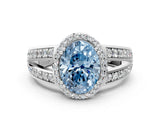 White gold Fancy Blue Oval Cut Diamond Halo Ring with Split Shank Pavé Band and Four-Prong Setting_59
