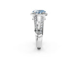 White gold Fancy Blue Oval Cut Diamond Halo Ring with Split Shank Pavé Band and Four-Prong Setting_61