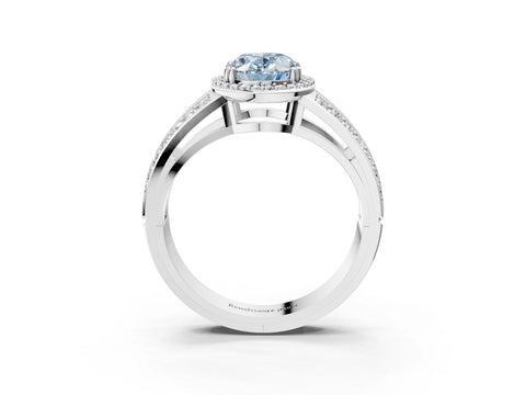 White gold Fancy Blue Oval Cut Diamond Halo Ring with Split Shank Pavé Band and Four-Prong Setting_62