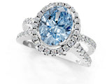 White gold Fancy Blue Oval Cut Diamond Halo Ring with Split Shank Pavé Band and Prong Setting_80