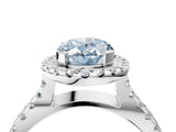 White gold Fancy Blue Oval Cut Diamond Halo Ring with Split Shank Pavé Band and Prong Setting_83