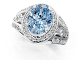 White gold Fancy Blue Oval Cut Diamond Halo Ring with Split Shank and Bezel Accents and Four-Prong Setting_1