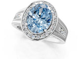 White gold Fancy Blue Oval Cut Diamond Halo Ring with Split Shank and Bezel Accents and Prong Setting_1