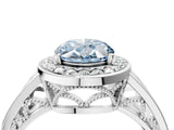 White gold Fancy Blue Oval Cut Diamond Halo Ring with Split Shank and Bezel Accents and Prong Setting_4