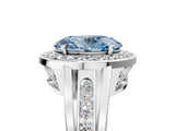 White gold Fancy Blue Oval Cut Diamond Halo Ring with Split Shank and Bezel Accents and Prong Setting_5