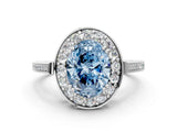 White gold Fancy Blue Oval Cut Diamond Halo Ring with Split Shank and Four-Prong Setting_92