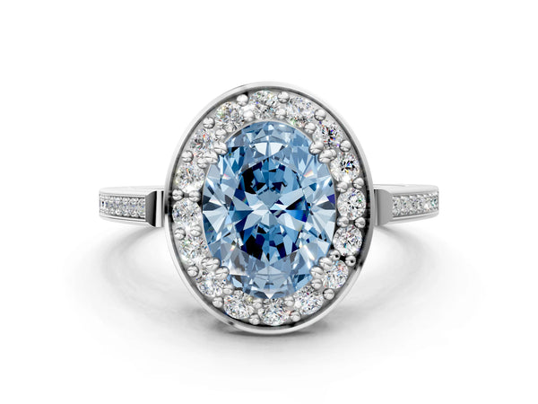 Sterling Silver Oval Halo Engagement Ring Setting for Fancy Blue Center - Design RJ-474