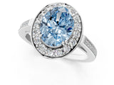 White gold Fancy Blue Oval Cut Diamond Halo Ring with Split Shank and Four-Prong Setting_93