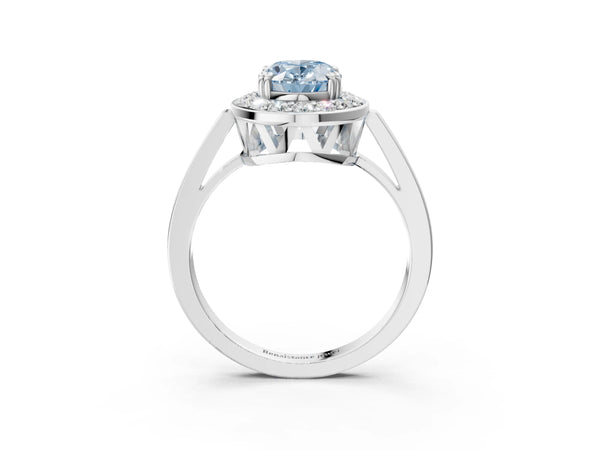 Sterling Silver Oval Halo Engagement Ring Setting for Fancy Blue Center - Design RJ-474