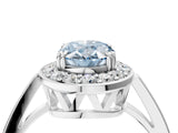 White gold Fancy Blue Oval Cut Diamond Halo Ring with Split Shank and Four-Prong Setting_96