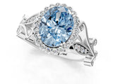 White gold Fancy Blue Oval Cut Diamond Halo Ring with Vintage Split Shank and Four-Prong Setting_92