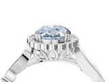 White gold Fancy Blue Oval Cut Diamond Halo Ring with Vintage Split Shank and Four-Prong Setting_95