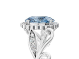 White gold Fancy Blue Oval Cut Diamond Halo Ring with Vintage Split Shank and Four-Prong Setting_96