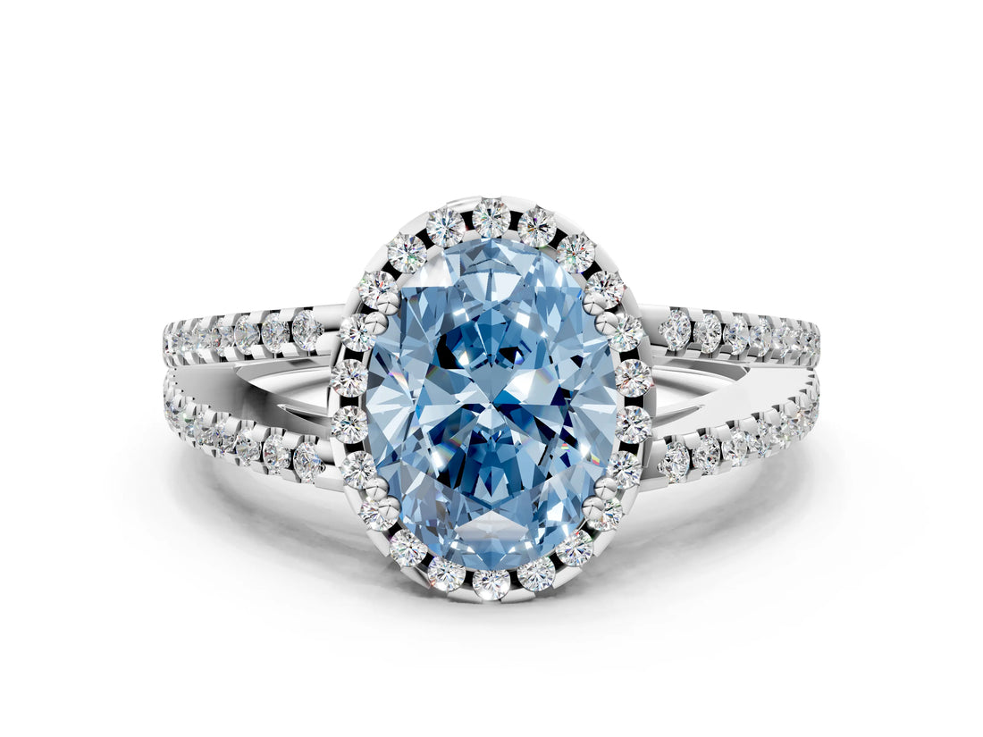 White gold Fancy Blue Oval Cut Diamond Halo Split Shank Engagement Ring_51