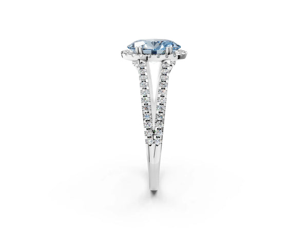 Platinum Fancy Blue Oval Cut Diamond Halo Split Shank Engagement Ring
