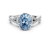 White gold Fancy Blue Oval Cut Diamond  Halo Twist Band Solitaire Prong Setting Ring_12