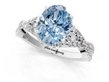 White gold Fancy Blue Oval Cut Diamond  Halo Twist Band Solitaire Prong Setting Ring_13