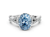 White gold Fancy Blue Oval Cut Diamond  Halo Twist Band Solitaire Prong Setting Ring_24