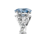 White gold Fancy Blue Oval Cut Diamond  Halo Twist Band Solitaire Prong Setting Ring_59