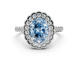 White gold Fancy Blue Oval  Cut Diamond Milgrain Floral Halo Engagement Ring with Pavé Band_15