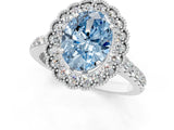 White gold Fancy Blue Oval  Cut Diamond Milgrain Floral Halo Engagement Ring with Pavé Band_16