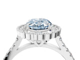 White gold Fancy Blue Oval  Cut Diamond Milgrain Floral Halo Engagement Ring with Pavé Band_19