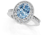 White gold Fancy Blue Oval Cut Diamond Milgrain Halo Engagement Ring with Round Pavé Band and Prong Setting_13