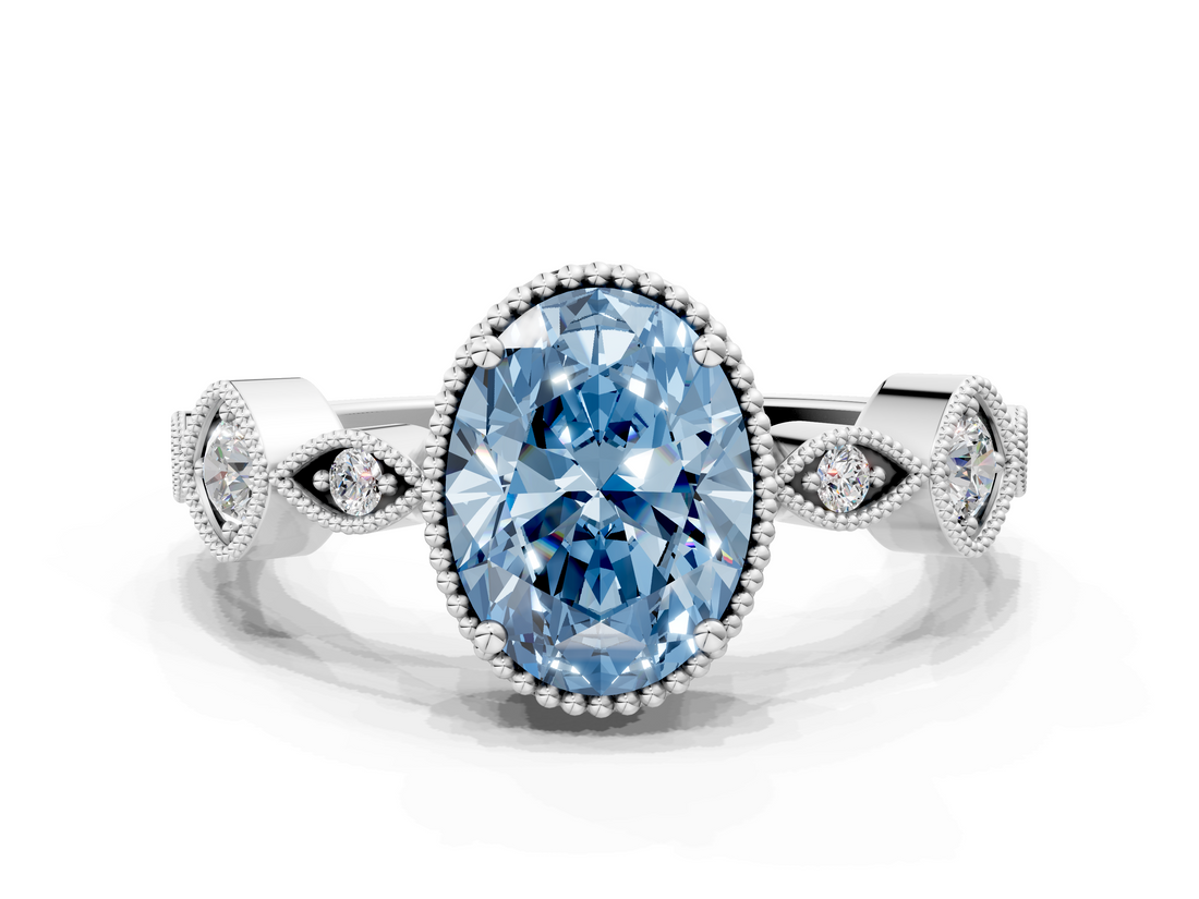 White gold Fancy Blue Oval  Cut Diamond Milgrain Marquise Band with Prong Setting_3